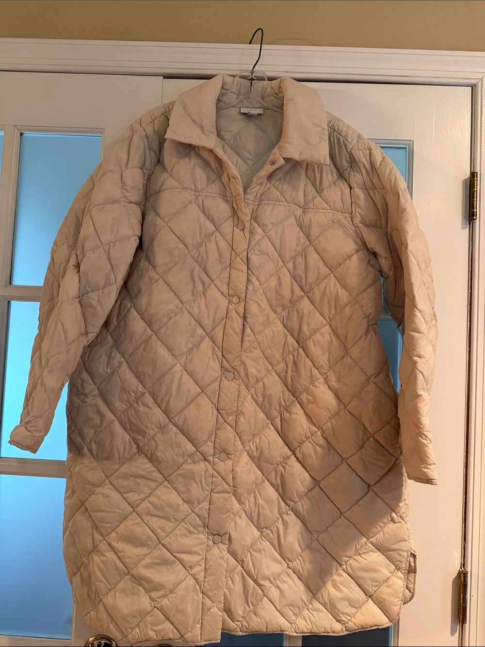 J. Jill Diamond-Quilted Long Puffer Coat in Beige-thin material, car coat
